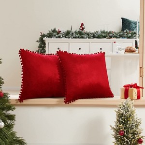 Deconovo Velvet Pom-Pom Throw Pillow Covers 2-Pack, Multiple Sizes - 1 of 4