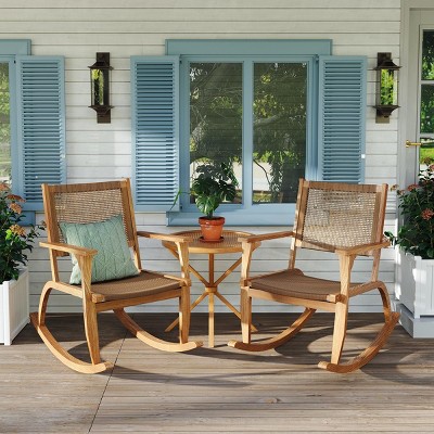 2 Pieces Patio Rocking Chair Set,Outdoor Rocking Chair With Wicker Rattan Seat And Backrest,Garden Porch Chairs For Backyard-Cuddlewood