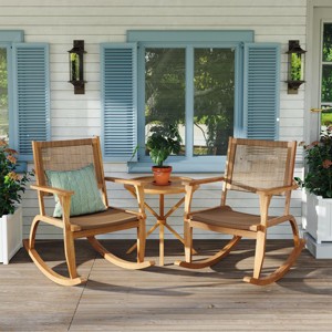2 Pieces Patio Rocking Chair Set,Outdoor Rocking Chair With Wicker Rattan Seat And Backrest,Garden Porch Chairs For Backyard-Cuddlewood - 1 of 4