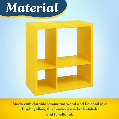 Yellow Kids' Wooden 4-Cube Open Back Bookcase