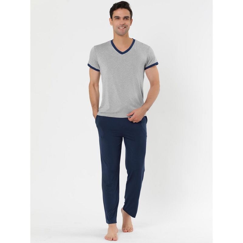 Lars Amadeus Men's Cotton Short Sleeves V Neck Top Bottoms Lounge Sleep Pajamas Sets, 2 of 6