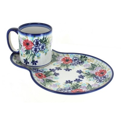 Blue Rose Polish Pottery 13H-14E WR Unikat Breakfast Plate & Mug Set