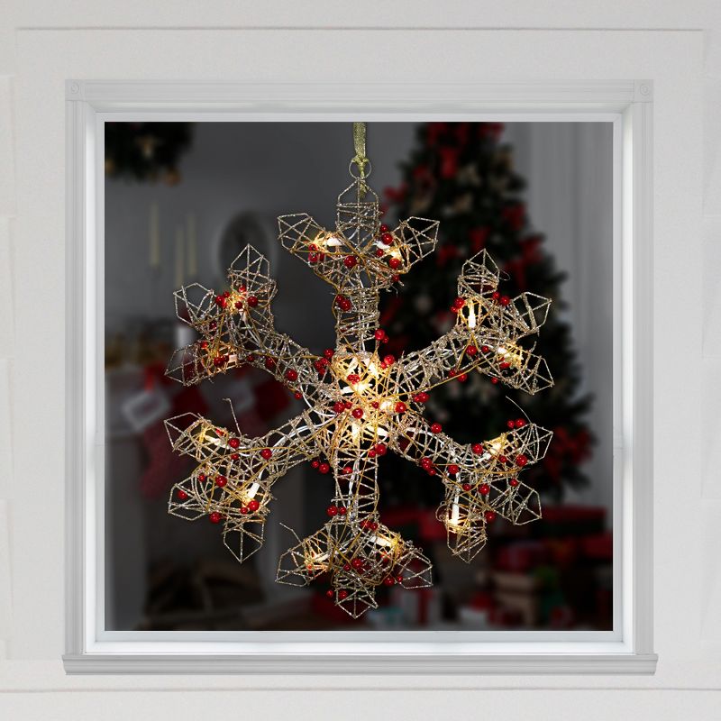 Northlight 19" Lighted Silver Glittered Berry Rattan Snowflake Christmas Window Decoration, 2 of 8
