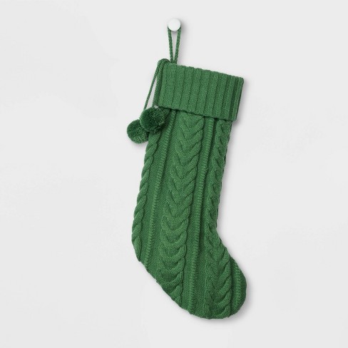 Cable Knit Christmas Stocking Green Wondershop