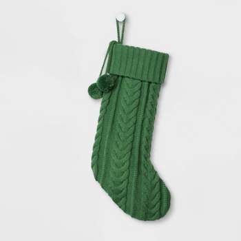 Cable Knit Christmas Stocking Green - Wondershop™