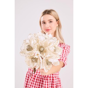 Elegant Velvet Magnolia Christmas Flowers with Stems – Set of 20 Artificial Floral Ornaments for Tree, Wreath, Garland, Wedding & Holiday Decor - 1 of 4