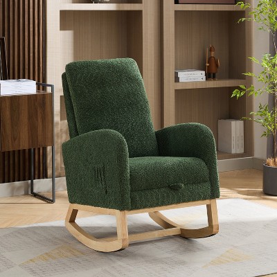 Hrinhom Modern Rocking Chair for Nursery,Boucle Accent Armchair With Retractable Footrest