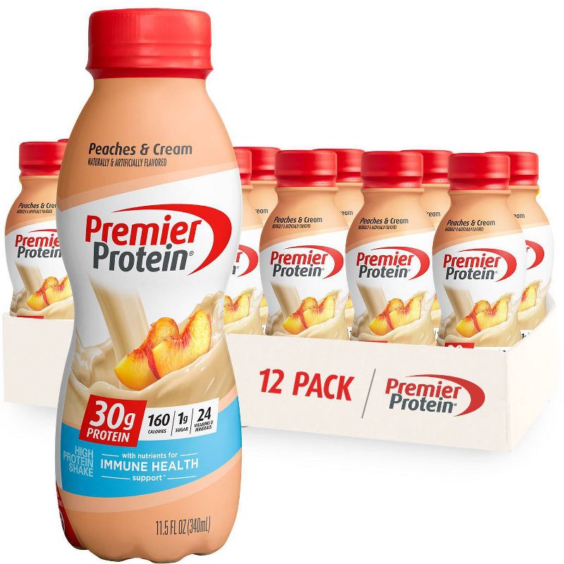 Premier Protein Nutritional Shake - Peaches &#38; Cream - 11.5 fl oz/12pk, 1 of 5