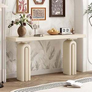Modern Console Table with Unique Curved Legs, MDF & Acacia Veneer, Elegant Entryway Table Sofa Table for Living Room & Hallway - ModernLuxe - 1 of 4