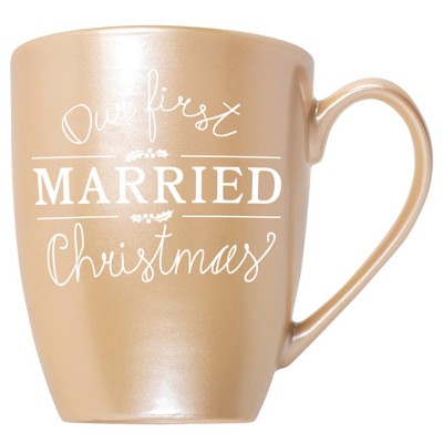 Elanze Designs Our First Married Christmas Pearlescent Sand 10 ounce New Bone China Coffee Cup Mug
