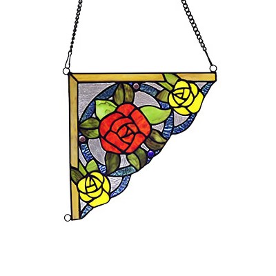 CHLOE Lighting ROSELIA Floral Tiffany-glass Window Panel 10 Wide