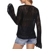 BLUEMING Womens Crochet Bell Sleeve Sweater Tops Loose Fit V Neck Mesh Cover Up Tops Hollow Out Boho Tops - 2 of 4