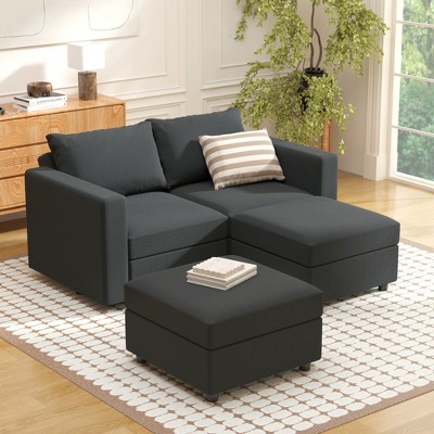 Ainfox 2-Seat Sofa And 2 Ottoman Sofa Dark Grey
