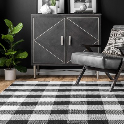 Black and White Buffalo Plaid Cotton 10' x 14' Area Rug
