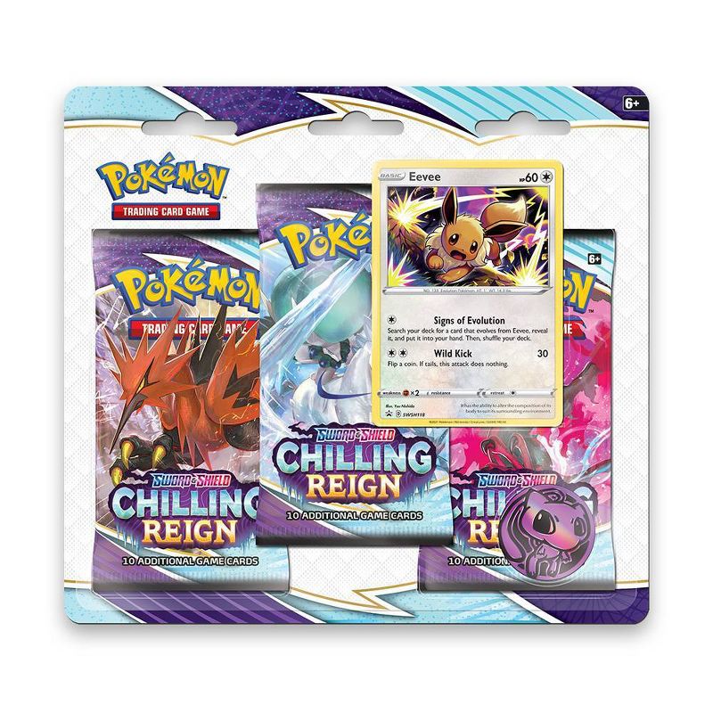 Pokemon Trading Card Game Sword &#38; Shield Series 6 Chilling Reign 3pk Blister featuring Eevee, 1 of 4