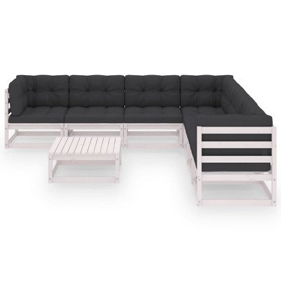 vidaXL Patio Furniture Set 8 Piece Outdoor Sectional Sofa Solid Wood Pine - White With Cushions