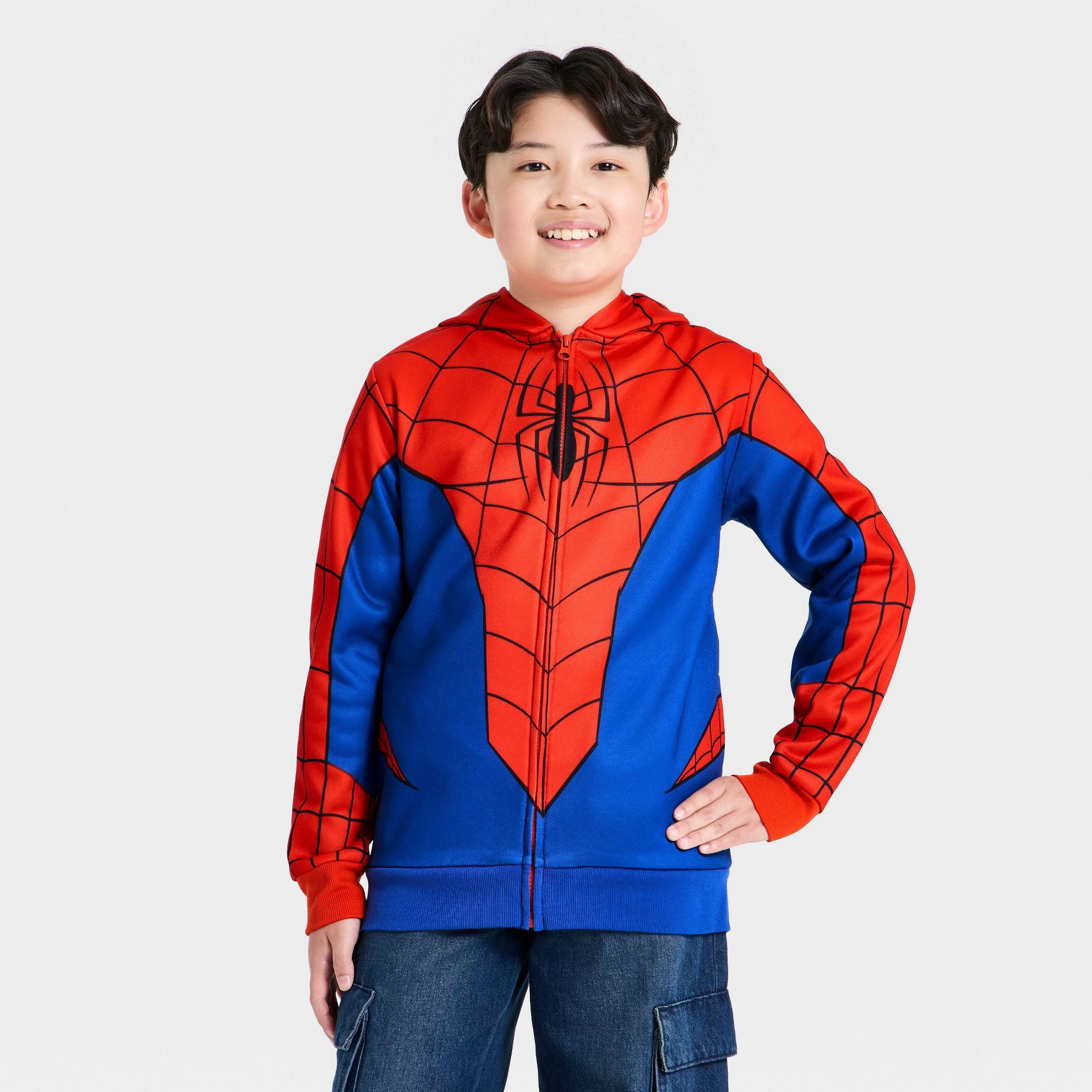 Boys' Marvel Spider-Man Cosplay Hooded Zip-Up Sweatshirt - Red