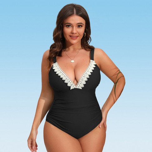 CUPSHE Women's Plus Size One Piece Swimsuit Stripy Lace V Neck Bikini, 0X  Black : : Clothing, Shoes & Accessories