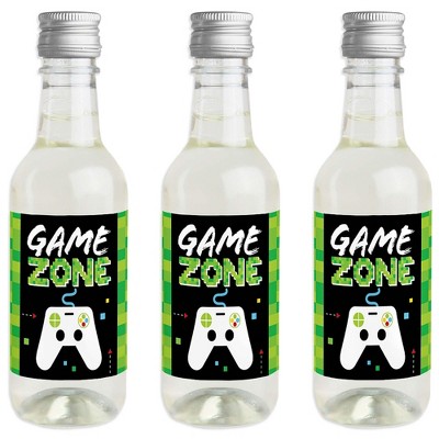 Big Dot of Happiness Game Zone - Mini Wine and Champagne Bottle Label Stickers - Pixel Video Game Party or Birthday Party Favor Gift - Set of 16