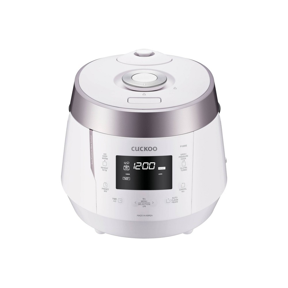 CUCKOO 10-Cup Heating Pressure Rice Cooker and Warmer White/Silver: 13 Settings, Automatic Keep Warm, Dishwasher-Safe Parts