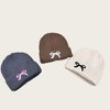 Anna-Kaci Women's Ribbed Knit Beanie Hat with Folded Cuff and Embroidered Bow Detail for Everyday Looks - 3 of 4