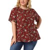 Agnes Orinda Women's Plus Size Ruffle Tie Waist Short Sleeve Chiffon Floral Blouse - 2 of 4