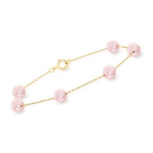 Ross-Simons 6-6.5mm Pink Cultured Pearl Station Bracelet in 14kt Yellow Gold - 1 of 3