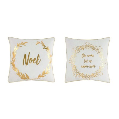 Transpac Fabric 16 in. White Christmas Printed Pillow Set of 2