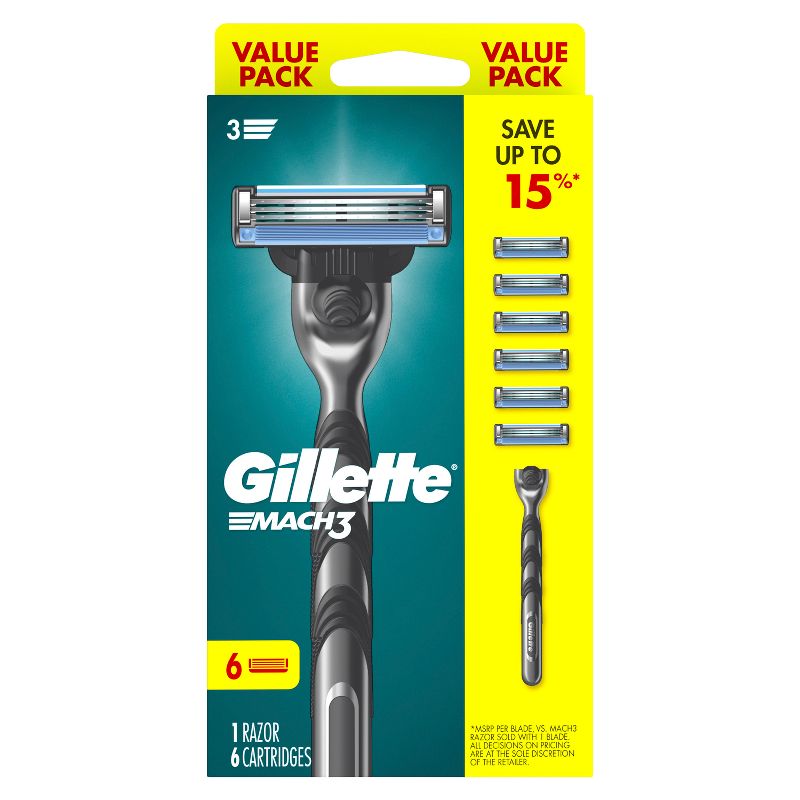 Gillette Mach3 Value Pack Razor - Handle + 6 Blade Refills, 1 of 8