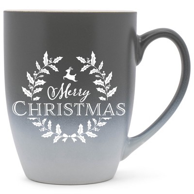 Elanze Designs Merry Christmas Two Toned Ombre Matte Gray and White 12 ounce Ceramic Stoneware Coffee Cup Mug