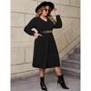 Coolmee Womens Plus Size Casual Sweater Dresses with Pockets V-Neck Lantern Long Sleeve Winter Pullover Sweater Midi Dresses with Belt 2XL Black - 3 of 4