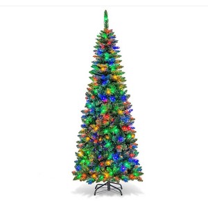 Artificial Christmas Tree, Pre-Lit Pencil Christmas Tree,Dual LED Light, Xmas Tree Holiday Decoration for Home Party - 1 of 1