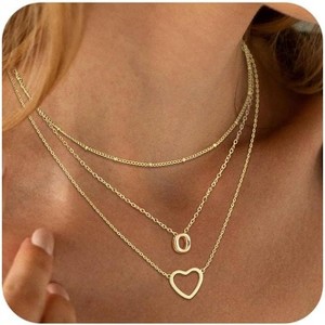 14K Gold Plated Initial Necklace, Layered Heart & A-Z Letter Personalized Gift for Women - 1 of 4