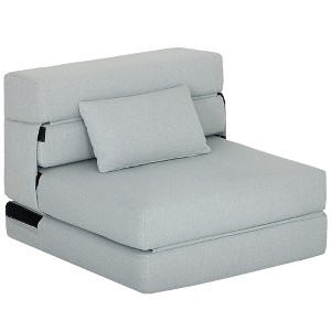 HOMCOM Folding Sofa Bed, Sleeper Chair Bed with Pillow, Modern Linen Convertible Futon Couch, Light Gray - 1 of 4