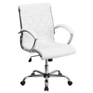 Executive Swivel Office Chair White Leather/Chrome Base - Flash Furniture, White Leather/Grey