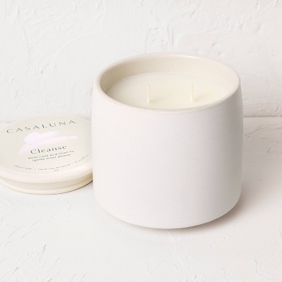 2-Wick Ceramic Jar Candle with Lid Cleanse 15oz - Casaluna™