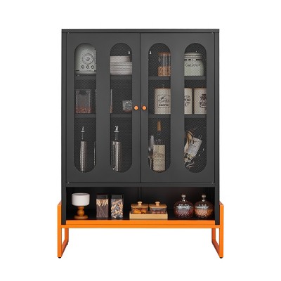 Vynxaria Black Mesh Door Shoe Cabinet with Adjustable Partitions