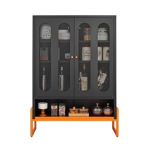 Vynxaria Black Mesh Door Shoe Cabinet with Adjustable Partitions - 1 of 4