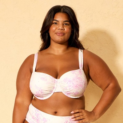 Women's Floral Print Shirred Bandeau Underwire Bikini Top - Shade & Shore™ Pink