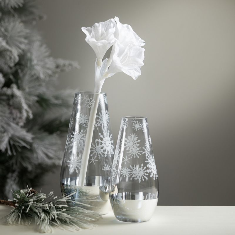 9.75"H and 12"H Sullivans Glass Snowflake Vase - Set of 2, Clear, 3 of 4