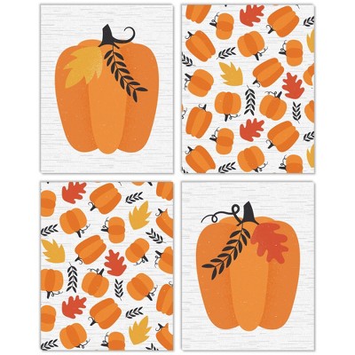 Big Dot of Happiness Fall Pumpkin - Unframed Autumn, Halloween and Thanksgiving  Linen Paper Wall Art - Set of 4 - Artisms - 11 x 14 inches