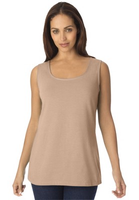 Jessica London Women's Plus Size Stretch Cotton Horseshoe Neck Tank
