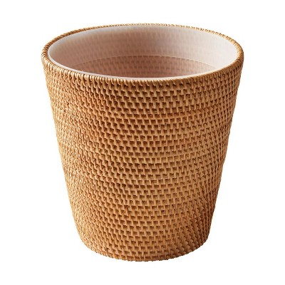 LunaLulinlk Rattan Bathroom Wastebasket Indoor Trash Cans Brown