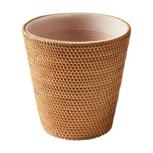 LunaLulinlk Rattan Bathroom Wastebasket Indoor Trash Cans Brown - 1 of 4