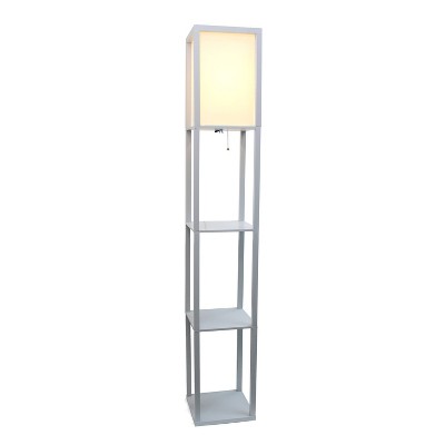 Elegant Gray Floor Lamp with Linen Shade and Display Shelves