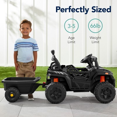 Kids Black 12V Electric Ride-On Car with Trailer and Remote Control
