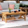 Cambridge Casual Carmel Teak Wood Outdoor Coffee Table with Shelf: Weather-Resistant, Spot Clean, No Tools Assembly - 3 of 4