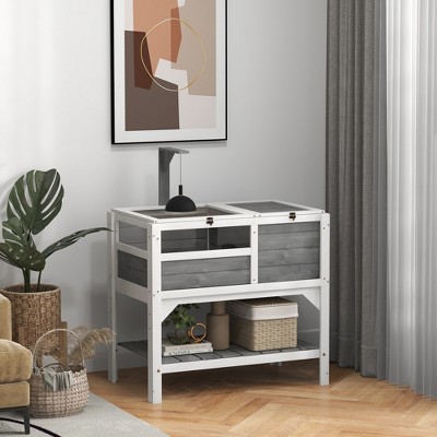 Light Gray Wooden Tortoise Habitat with Storage Shelf