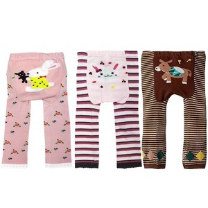 Wrapables Baby and Toddler Animal Leggings (Set of 3), 6 to 12 months, Pink and Brown - 1 of 4