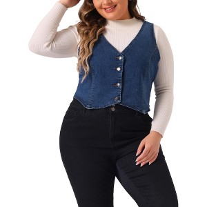 Agnes Orinda Women's Plus Size Sleeveless V Neck Button Down Casual Jean Denim Vest - 1 of 4